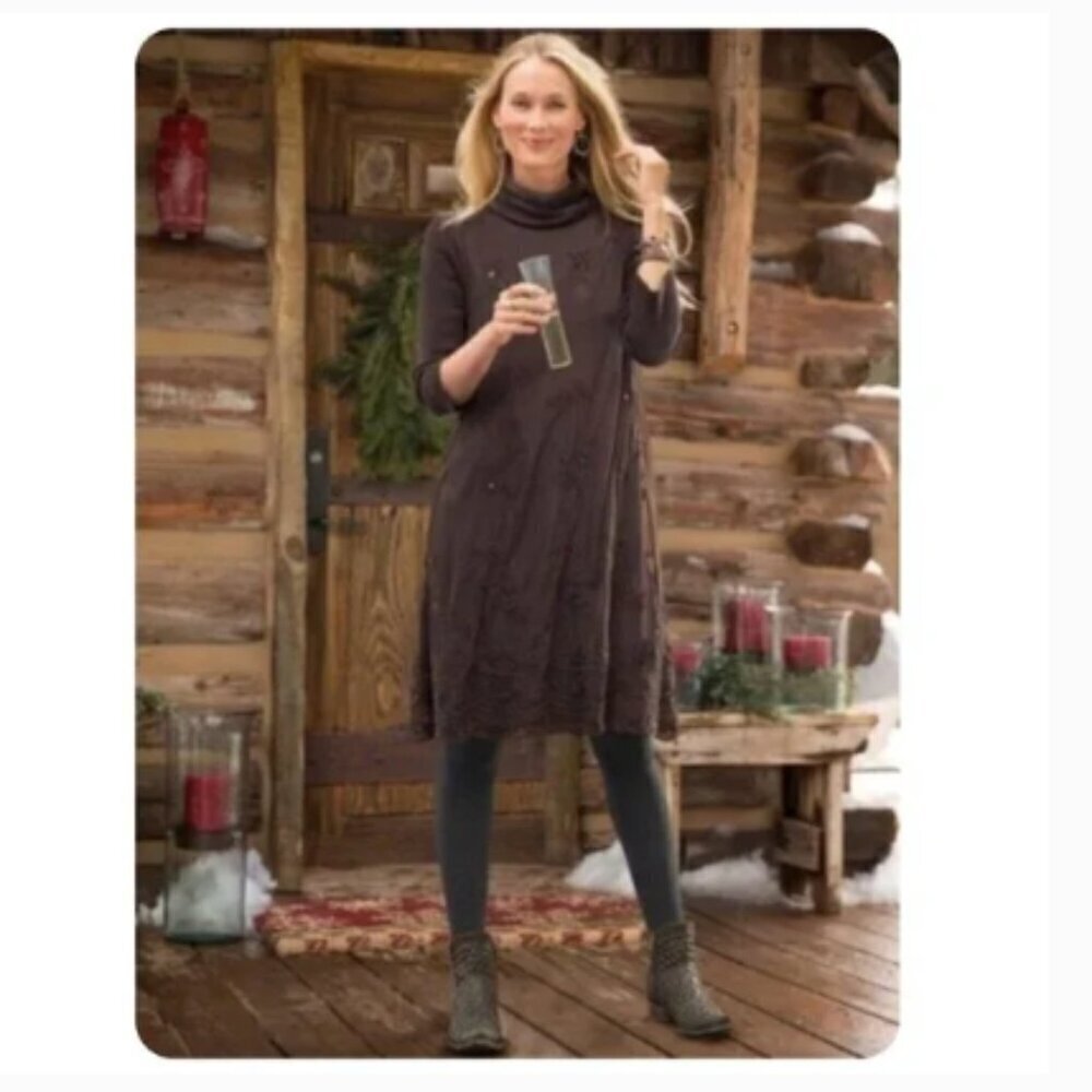 Sundance Eventide Angora Wool Cowl Neck Overlay Sweater Dress Beaded